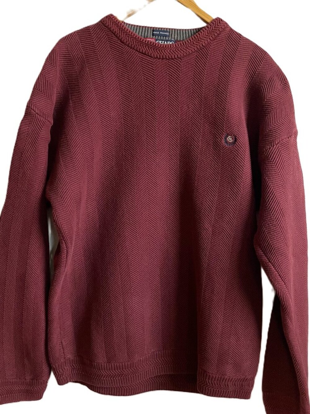 Vtg Chaps Ralph Lauren Herringbone Cotton Pullover Crewneck Sweater XL Burgundy